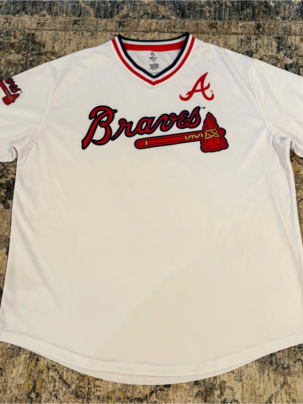 Atlanta Braves Stitches Jersey Tee Men’s 2XL White V-Neck MLB Baseball Shirt